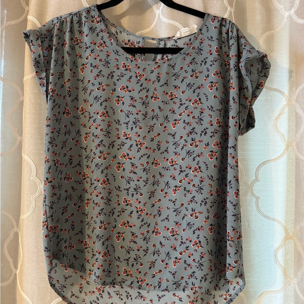Hippie Rose Blue Floral Cap Sleeve Blouse